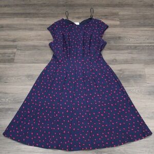 ELLE Navy Blue & Pink Polka Dot Sleeveless Fit & Flare Dress Small